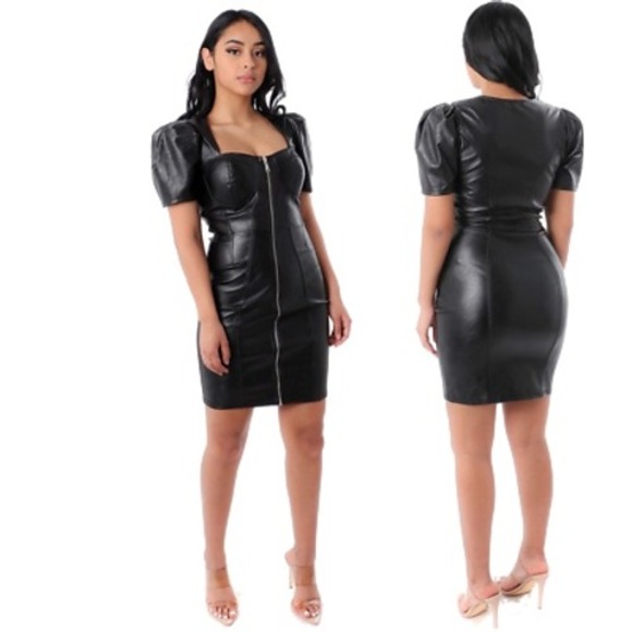 Blashe Black Faux Leather Sexy Black Dress Small Front Zip Club Party Dominatrix - Picture 1 of 9
